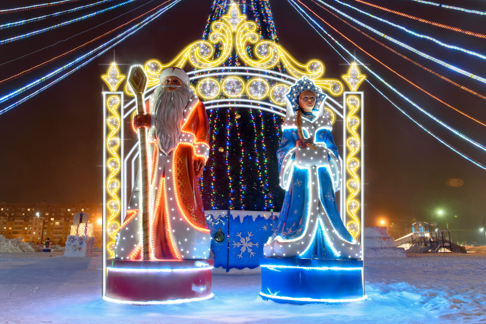 Новогодний комплект «Дед Мороз и Снегурочка» со световой аркой